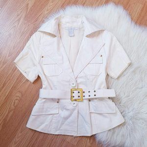 Ivory Short Sleeve Jacket with Gold Detailing